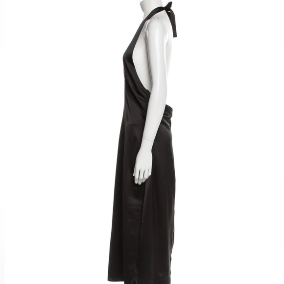 Jason Wu Black Satin Plunging Neckline Halter Midi Dress NWT - Picture 3 of 10